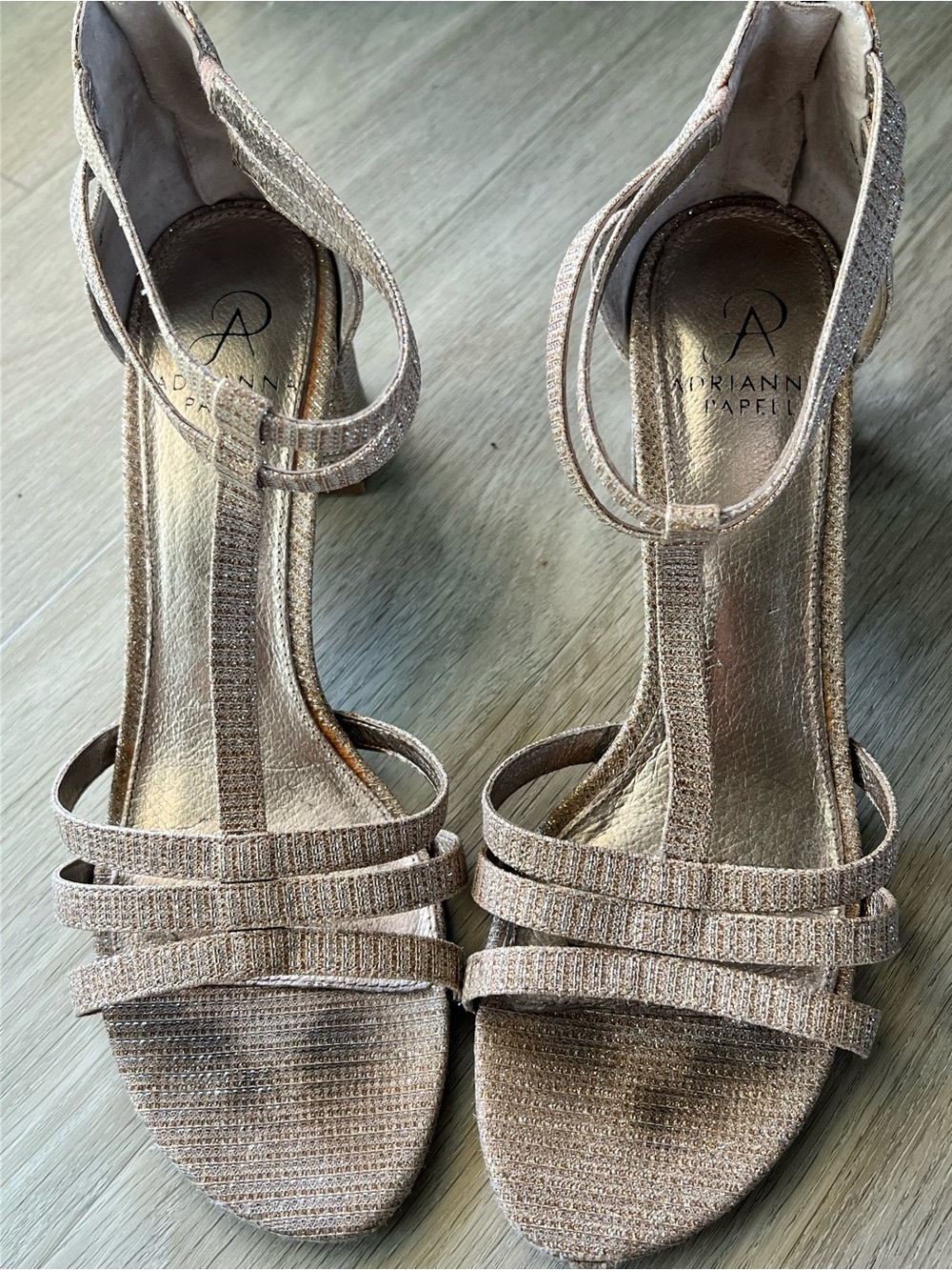 Adrianna Papell Women's Sparkly Gold Strappy Block Heel Sandal